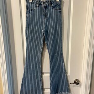 Cello Blue and White Striped Flare Jeans